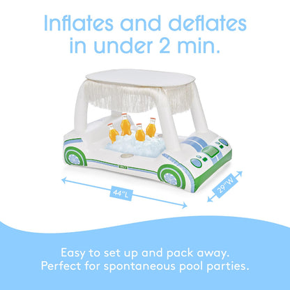 Golf Cart Inflatable Floating Drink Cooler, Pool Float with Cup Holders & Detachable Fringe Shade