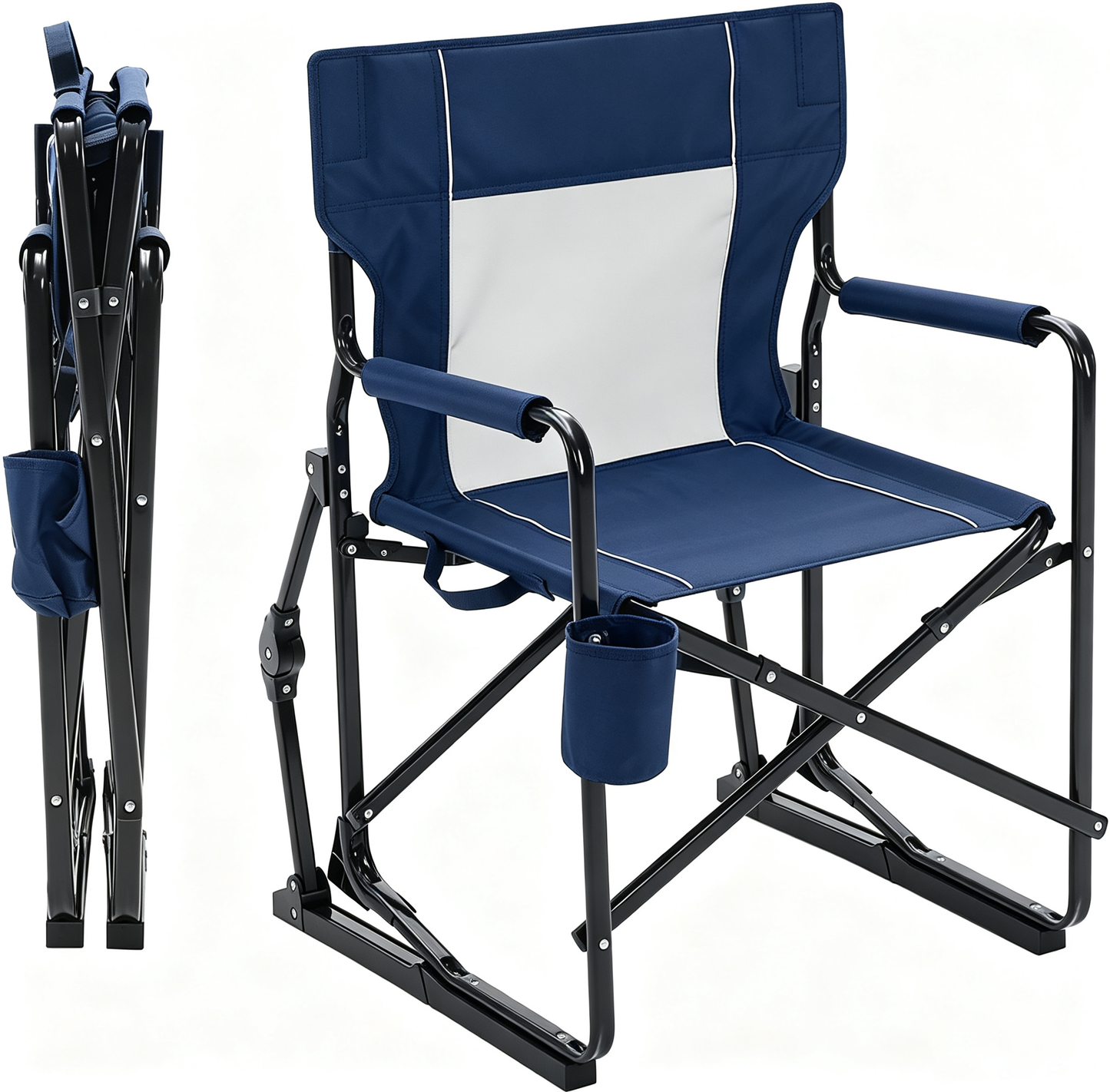 Portable Folding Rocking Chair, Mesh Back Camping Lawn Chair with Waterproof Armrests