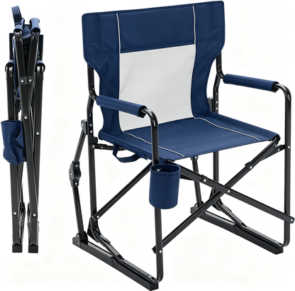 Portable Folding Rocking Chair, Mesh Back Camping Lawn Chair with Waterproof Armrests