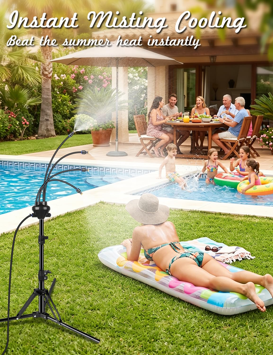 5.25FT Adjustable Standing Outdoor Mister with 26.5FT Misting Line for Patio Backyard Cooling