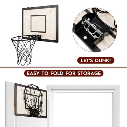 Wooden Over The Door Mini Basketball Hoop, Mini Hoop Set with 4 Balls & Pump for All Ages