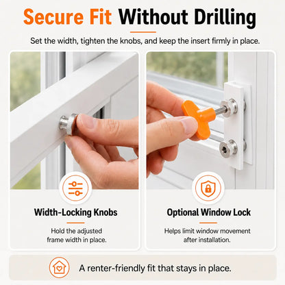 No‑Drill Vertical Sash Cat Window Insert, Aluminum Frame Fits 23.5‑37.5 Inch Windows
