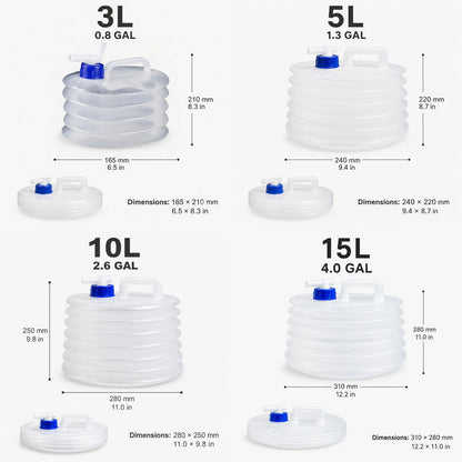 Collapsible 15L Water Container with Spigot & Carry‑Handle, Foldable Outdoor Water Storage Jug