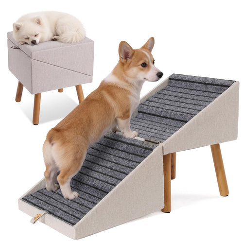 Foldable 2-in-1 Dog Stairs Ottoman, Non-Slip Wooden Pet Steps for Small Puppy & Senior Injured Dogs
