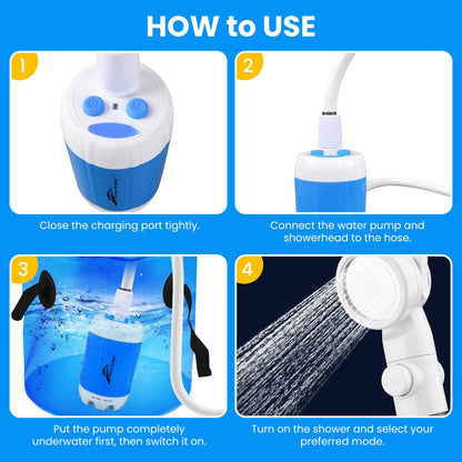 Rechargeable Portable Camping Shower Pump, Outdoor Electric Shower Kit