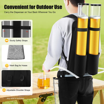Dual Tank Backpack Beverage Dispenser, Portable Double Barrel Drink Dispenser with Dual Faucets