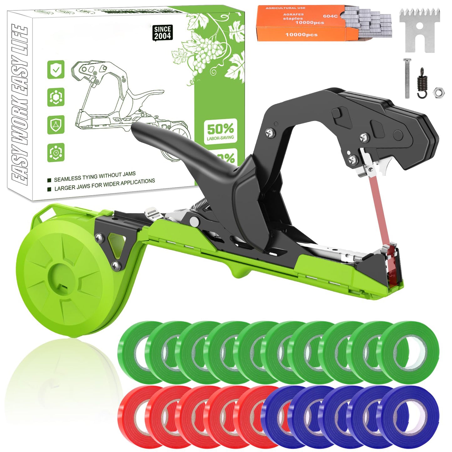 Portable Plant Tying Machine, Garden Vine Tape Gun with Staples and Tape Rolls for Farm Vegetable and Fruit Vines