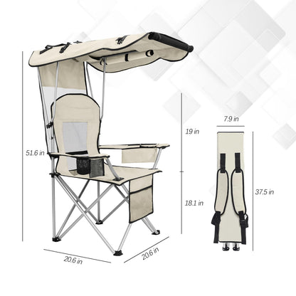 Camping Chair with Canopy, Outdoor Folding Lawn Recliner